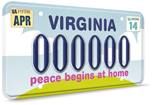 Vector image of Peace Begins at Home license plate.