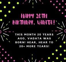 Graphic that reads "Happy 20th Birthday, VADATA!" and "This month 20 years ago, VADATA was born! Hear, hear to 20+ more years!"