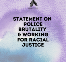 Image of a blue, purple, and gray background with text that reads "Statement on Police Brutality & Working for Racial Justice".