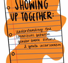 Cover art for the resource Showing Up Together that features a hand drawn sheet of looseleaf paper and an orange blob background.