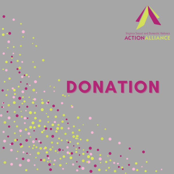Raspberry and lime confetti in the bottom left corner with the word Donation in raspberry letters on a gray background.
