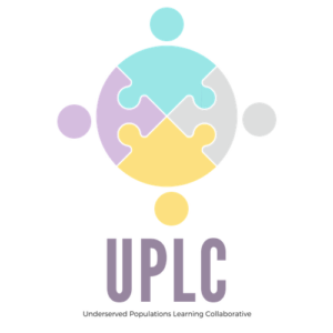 round circle put together like a puzzle in pastel blue, purple, yellow and light gray with the letters UPLC underneath
