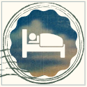 Icon of person in bed stylized to look like stamp