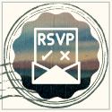 RSVP in an envelope, stylized to look like stamp