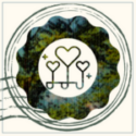 Icon of connected hearts, stylized to look like stamp